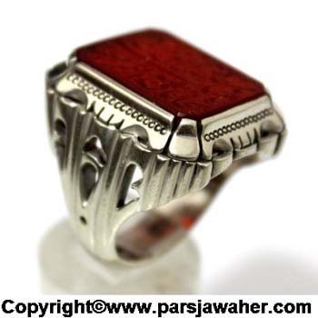 Silver Mens Ring Engraved Agate 2613