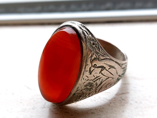 انگشتر قدیمی مردانه عقیق قلمزنی قدیم a237_1