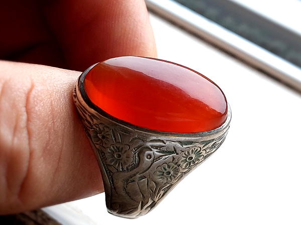 انگشتر قدیمی مردانه عقیق قلمزنی قدیم a237_2