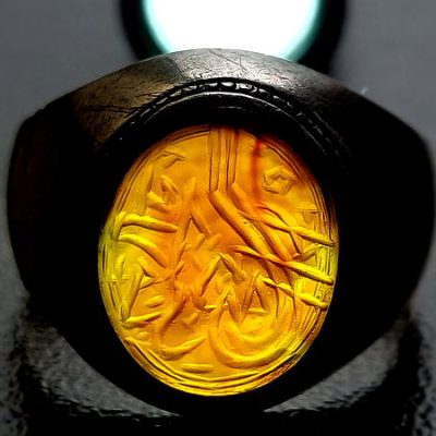 مهر انگشتر عقیق خطی قدیمی الراجی غلام حسن 1228 1