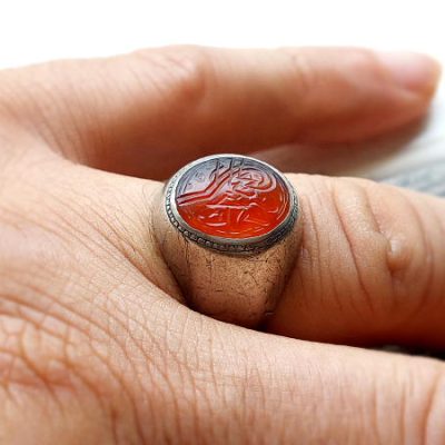 مهر انگشتر عقیق خطی قدیمی الراجی غلام حسن 1228 3