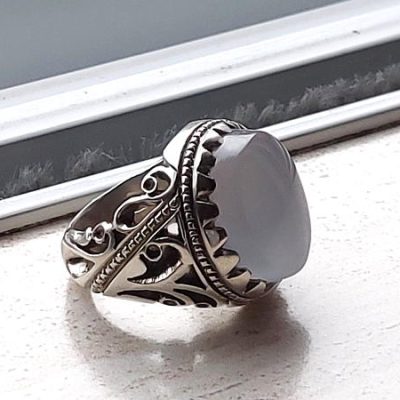 انگشتر مردانه عقیق کبود یمنی اصل زجاجی a418_1