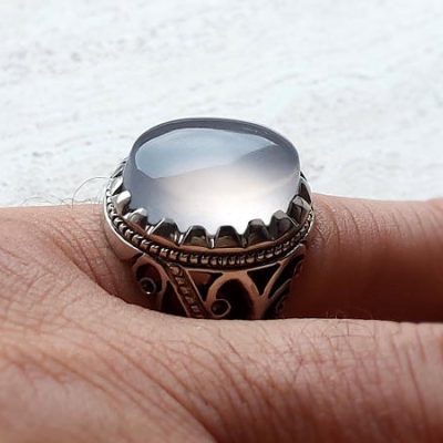انگشتر مردانه عقیق کبود یمنی اصل زجاجی a418_2