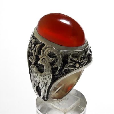 انگشتر قلمزنی عقیق یمن رکاب نقره مردانه f695