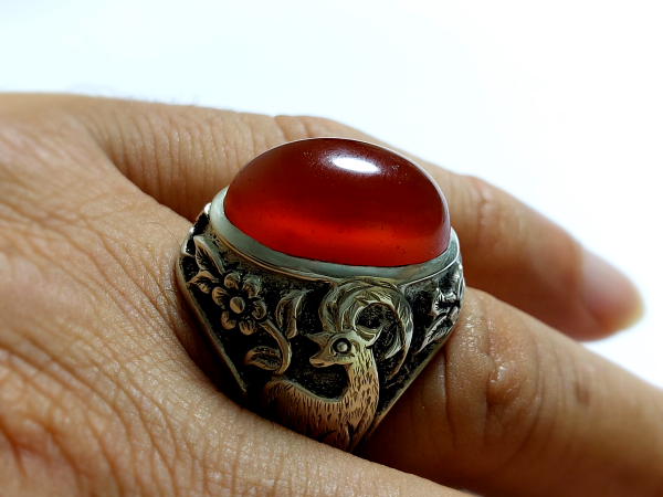 انگشتر قلمزنی عقیق یمن رکاب نقره مردانه f695_4