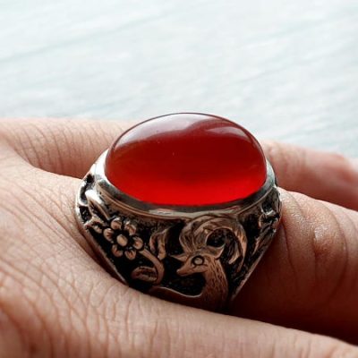 انگشتر قلمزنی عقیق یمن رکاب نقره مردانه f695_5