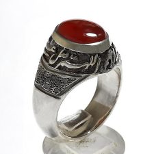 انگشتر مردانه قلم زنی عقیق سرخ یمنی متن صلوات f696_1