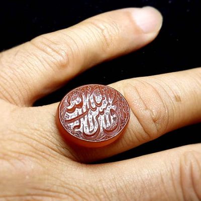 نگین عقیق خطی لا اله الملک الحق المبین 693_1