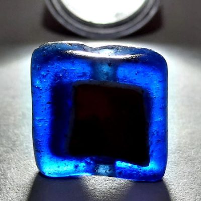 مهره مینای قدیمی گبری کمیاب چهار گوشه آبی m150_5