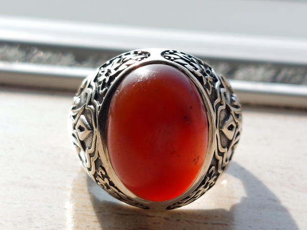 انگشتر نقره مردانه عقیق کهنه یمنی چرب a401_1