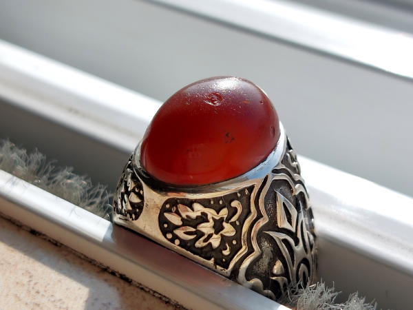 انگشتر نقره مردانه عقیق کهنه یمنی چرب a401_3