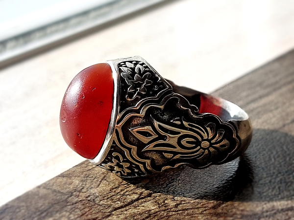 انگشتر نقره مردانه عقیق کهنه یمنی چرب a401_4