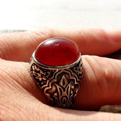 انگشتر نقره مردانه عقیق کهنه یمنی چرب a401_5