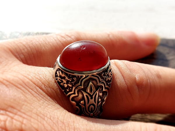 انگشتر نقره مردانه عقیق کهنه یمنی چرب a401_5