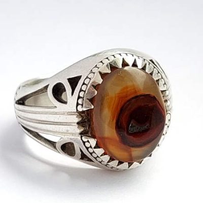 انگشتر عقیق چشمی یمنی اصل نقره مردانه a225