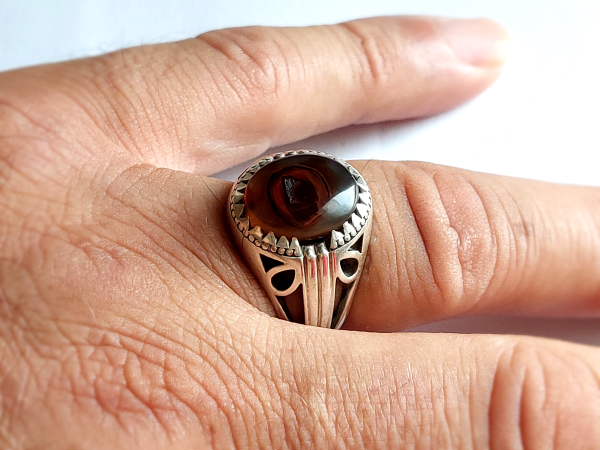 انگشتر عقیق چشمی یمنی اصل نقره مردانه a225_4